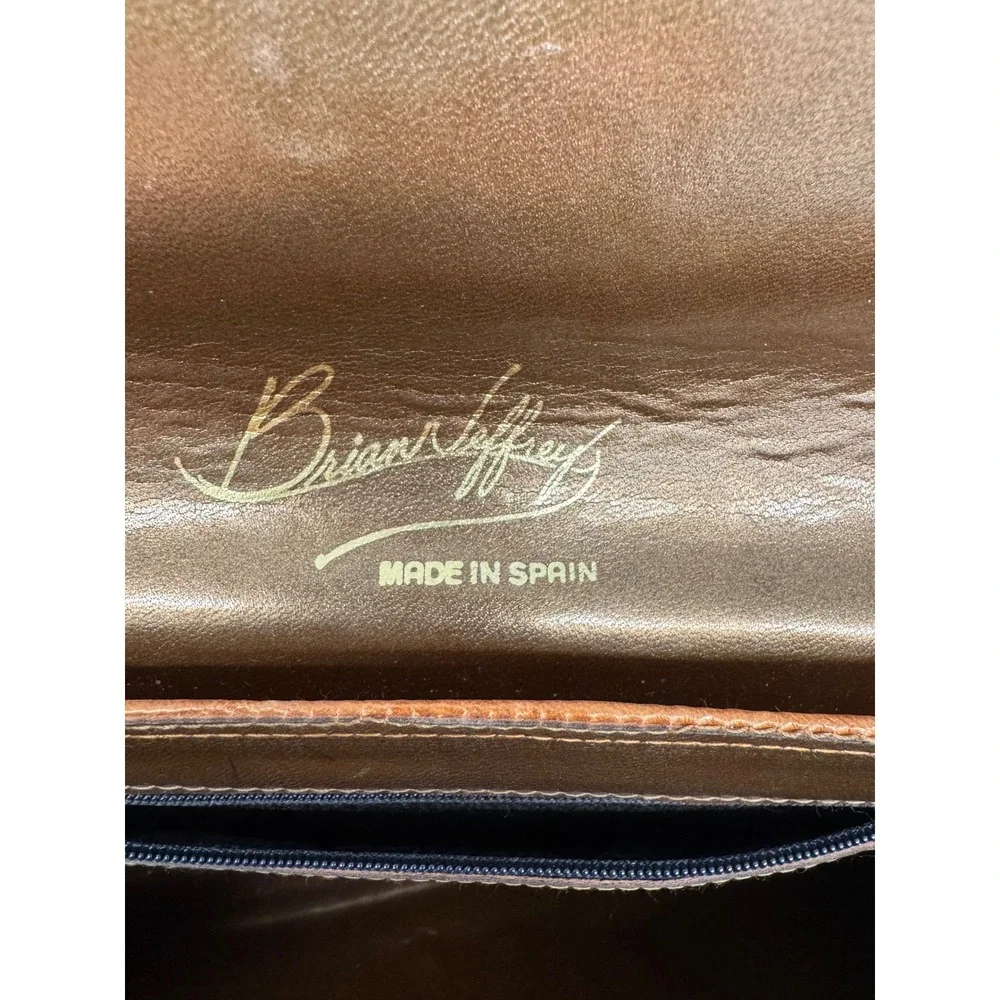 Vintage Brian Jeffrey Metallic Bronze Leather Applique Clutch Bag Spain Boho 70s